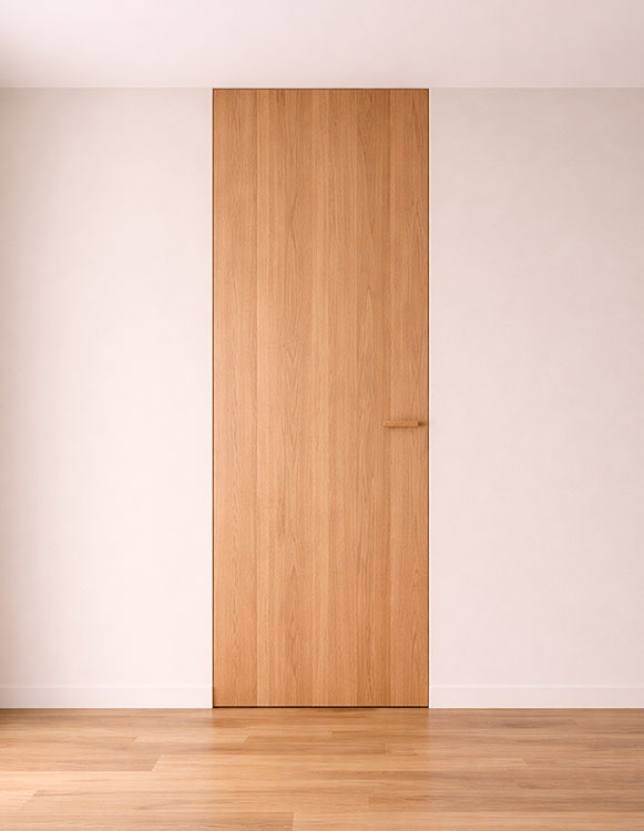 Simulación de un puerta de madera a medida con opción de personalizado de la chapa de madera visible